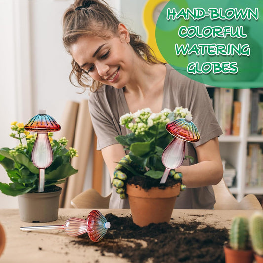 Plant Watering Globes Mushroom, Rainbow Gradient Color Plant Watering Devices, Self Watering Planter Insert, Self Watering Globes - Watering Bulbs for Indoor Plants for Travel Vacation (4 PCS)