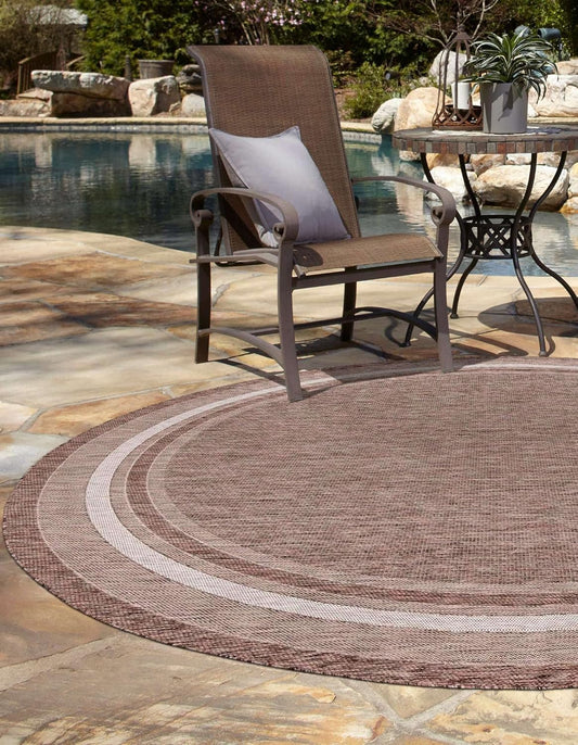 Unique Loom Outdoor Border Collection Area Rug - Soft Border (10' Round Brown/Ivory)