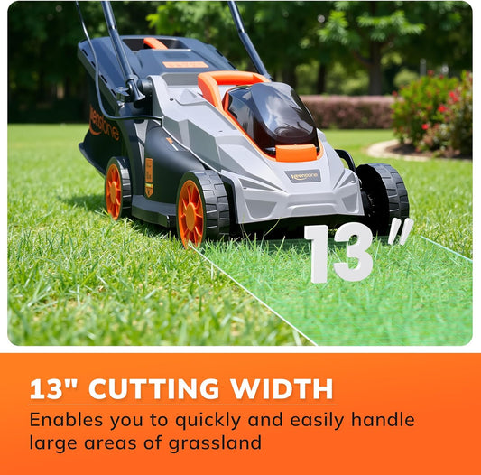 Electric Lawn Mower, 20V 13" Cordless Lawn Mower for Small Yard, Push Mower with 5 Height Adjustments, 2-in-1 Mulching/Bagging for Graden, 4.0Ah Battery and Charger Included(25min Runtime)