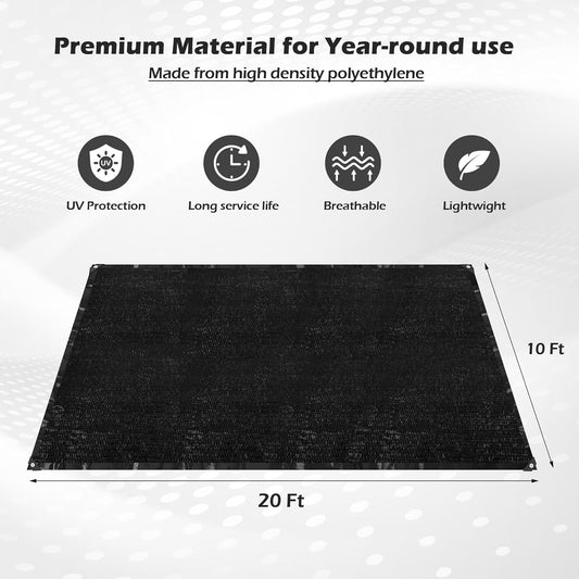 Garden expert 75% Black Shade Cloth 10x20FT Taped Edge with Grommets Sun Net Mesh for Garden Patio Backyard UV-Resistant
