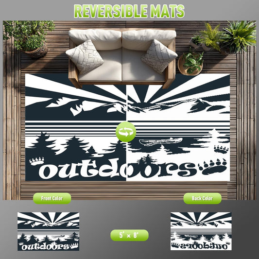 WILDROOTS 5x8 Feet Mountain & Sea Ship Plastic Outdoor Rug, Stain Resistant Waterproof Reversible Outdoor Patio Rug, Fade Resistant Camping Rug