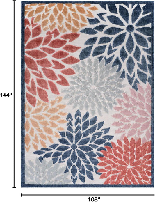 Beverly Rug Outdoor Rug 9x12 Large Modern Floral Tropical Area Rugs for Indoor and Outdoor Patio Easy to Clean Non Shedding Living Room Porch Garden Washable Outside Carpet (9 x 12 Multicolor)