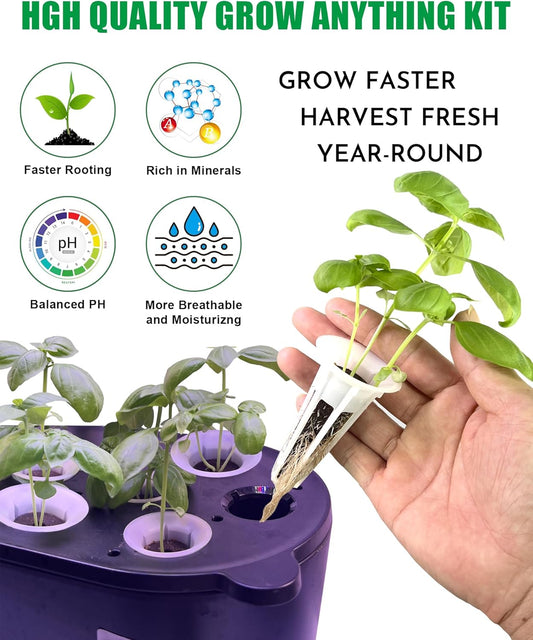 51Pcs Hydroponic Pods Kit:Supplies for Aerogarden Pods,12 Grow Sponges,12 Grow Baskets,12 Pod Labels,12 Grow Domes,with 200ml Plant Food Nutrient,1 Tweezers - Hydroponics Supplies for Most Brand