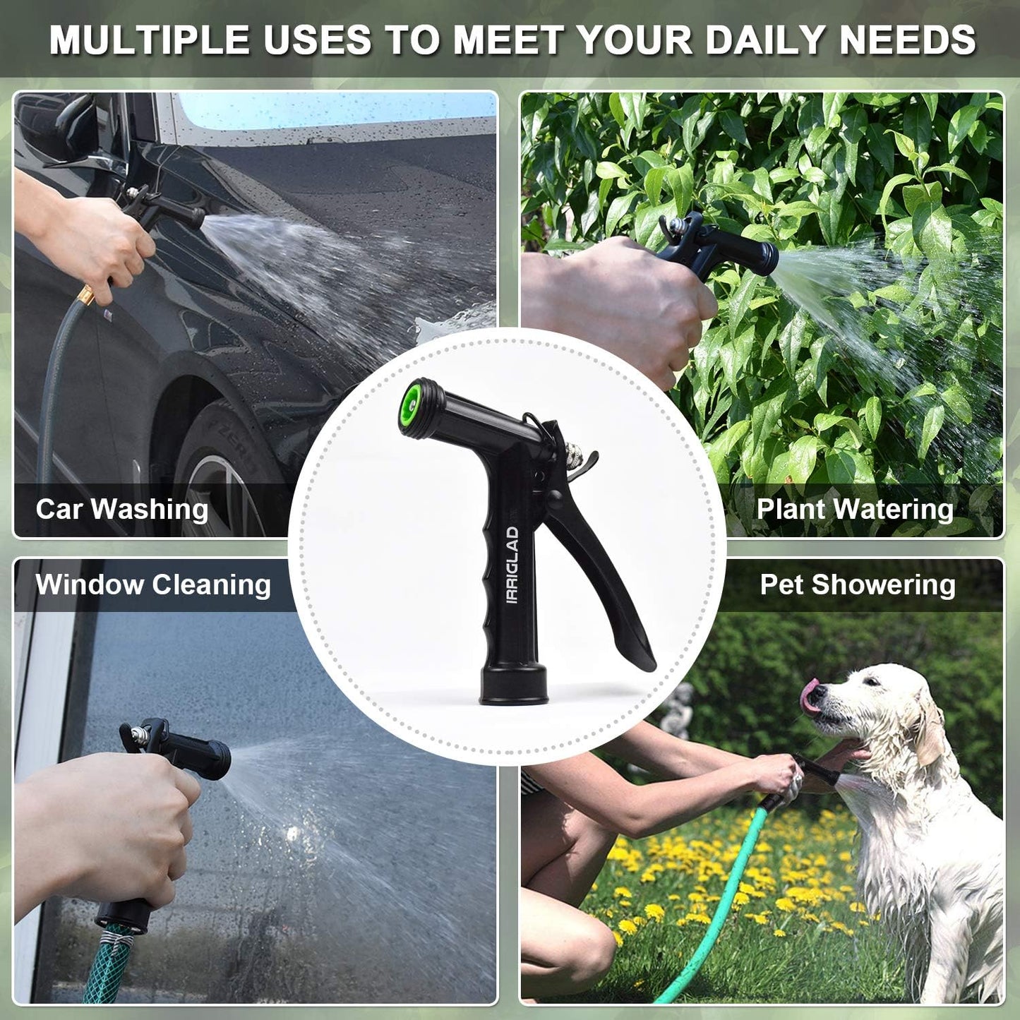 Hose Nozzle 4 Pack, Full Size Pistol Grip Water Nozzle Sprayer with Threaded Front, High Pressure Nozzle, Adjustable Spray Water Flow for Watering Plants, Showering Pet, Washing Car, Cleaning