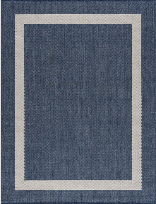 CAMILSON Outdoor Rug 9x12, Large Modern Outside Rugs for Patios Porches Waterproof Durable Washable Non-Shedding, Easy-to-Clean Indoor Outdoor Area Carpet (9 x 12, Bordered - Blue/White)