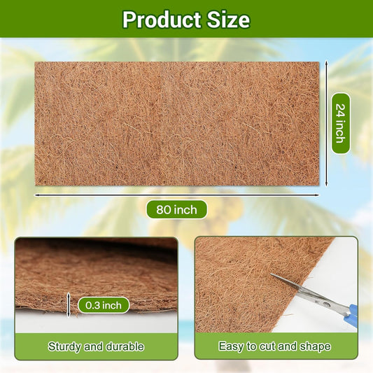 Coconut Liners for Planters 24x80 Inch, Natural Coco Liners for Planter Flower Basket, Thick Coco Fiber Mat for Garden Decoration, Hanging Basket, Animal pet pad