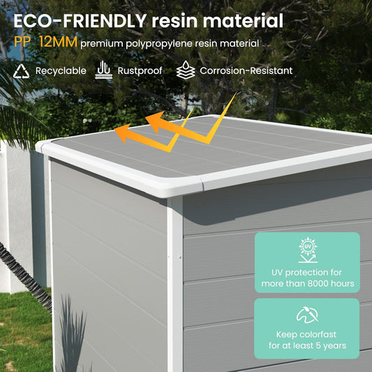 UDPATIO Outdoor Storage Shed 5x3 FT, Plastic Garden Shed for Bike, Garbage Can, Tool, Outside Sheds & Outdoor Resin Shed with Lockable Door for Backyard, Patio, Lawn, Grey & White