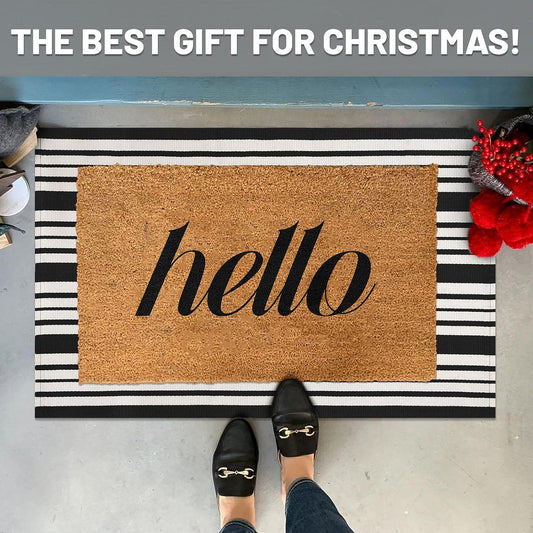 IOHOUZE Black and White Striped Rug 2'x3' Front Door Rugs, Small Washable Area Rug for Front Porch, Spring Summer Doormats Outdoor Indoor, Cotton Rugs for Entryway Porch Entrance