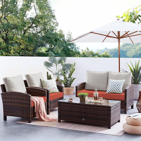 Favoyard Patio Chair Cushions 24 x 24 x 4 Inch Waterproof Outdoor Seat Cushions for Patio Furniture 3-Year Color Fastness Garden Sofa Couch Chair Pads with Handle & Adjustable Straps Set of 2, Spice