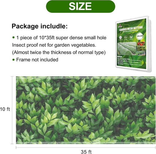 Garden Netting, Jevrench Durable Ultra Fine Garden Netting, Garden Plant Cover Row Cover Makes Plants, Vegetables, Fruits, and Flowers Grow Better (10ft x 35ft)