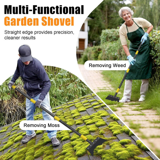 Garden Flat Shovel,74 inch Long Handle Manual Stand Weeding Tool with 2 Spades,Heavy Duty Multifunctional Garden Cleaning Shovel Spade,Floor Scraper for Weeding Edging Snow Ice Removal Tool