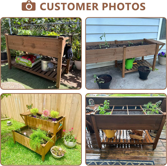 Raised Garden Bed with Legs Outdoor,Elevated Garden Box,Storage Shelf, Protective Liner for Backyard,Patio,Balcony,80x23x30in (Brown)