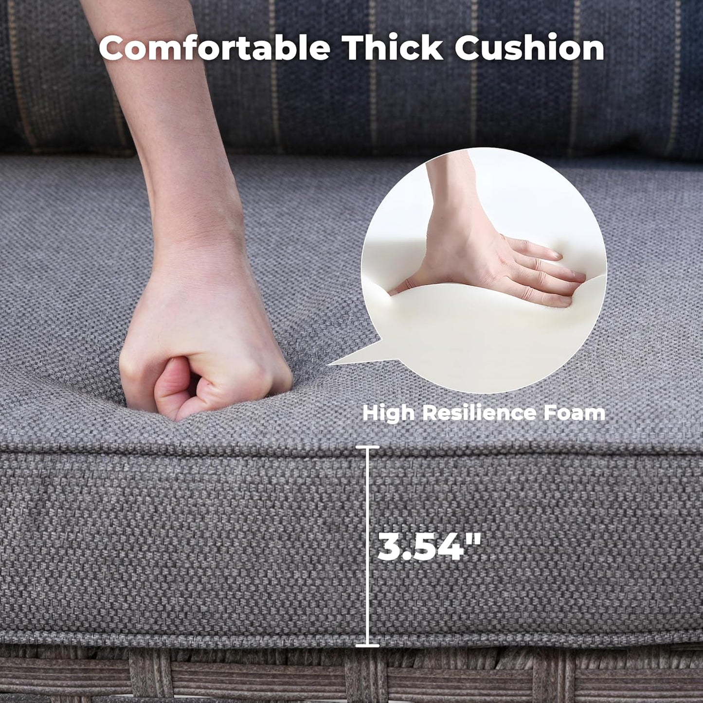 ovios 9 Pieces Patio Furniture Set, Outdoor Wicker Sectional Sofa with 42" Fire Pit Table Swivel Chair, Modern Modular Deep Seat Rattan Couch Conversation Sets, Dark Gray Stripe