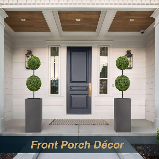Metallic Heavy Tall Outdoor/Indoor Planter Box, Rectangular, 14Lx14Wx30H Inches, 25LBS/PC, Dark Gray, No Assembly Required and Seamless, Set of 2