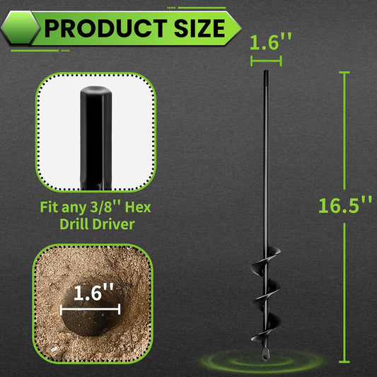 SYITCUN Auger Drill Bit for Planting 1.6"x16.5", Post Hole Auger for Planting Bulbs, Easy Post Hole Digger with Drill for 3/8βHex Drive Drill