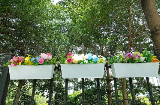 3 Pcs Large Hanging Flower Pots for Railing or Fence 16 Inch Railing Planter Box for Any Balcony Porch or Deck Countryside Style Window Planter Boxes Are Perfect to Herbs & Flowers (White-5pcs)