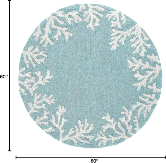 Liora Manne CAPRI Indoor/Outdoor Handmade Synthetic Blend Durable Area Rug - Traditional Border Coastal Beach Accent (Coral Border Aqua) (5' Round)