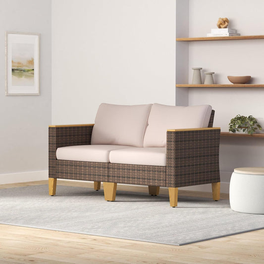 Sophia & William Outdoor Patio Furniture Set High Back Wicker Sofa Chairs All-Weather Patio Conversation Set Couch with Clips & 4" Thick Cushions, Beige