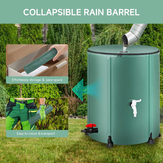 Collapsible Rain Barrel Water Storage Containers-53 Gallon Portable Rainwater Collect System Water Tank to Collect Rainwater from Gutter Downspout Water Catcher with Spigots,Filter&Overflow Kits
