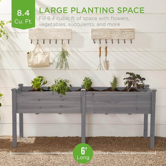 Best Choice Products 72x24x30in Raised Garden Bed, Elevated Wood Planter Box Stand for Backyard, Patio, Balcony w/Divider Panel, 6 Legs, 300lb Capacity - Gray