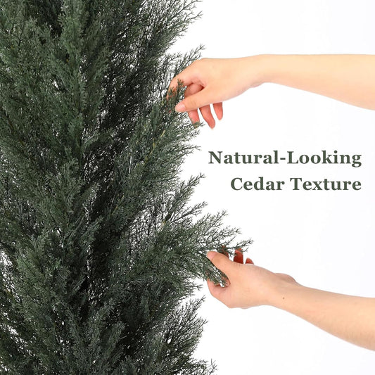 THE BLOOM TIMES 3ft Topiary Trees Artificial Outdoor 2 Pack – UV Resistant Faux Cedar Pine Cypress Bushes and Shrubs, Fake Potted Plants for Front Porch Outside Planter Patio Decor, Set of 2 (3 Foot)