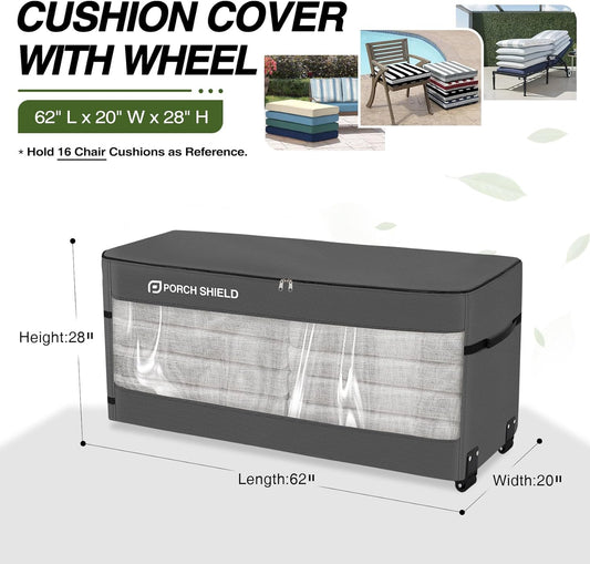 Porch Shield Rolling Cushion Storage Bag with Wheel - Heavy Duty Large Container for Furniture Pillow 9 Ft Tree Christmas 62" L x 20" W x 28" H