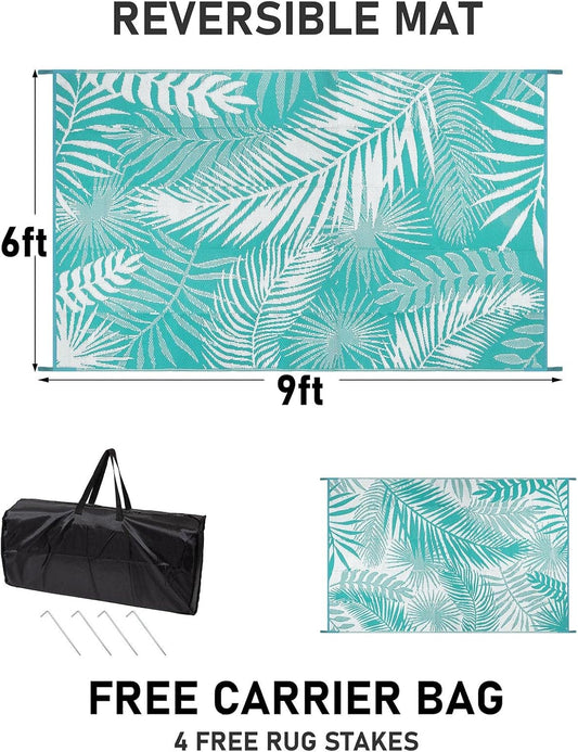 HiiARug Outdoor Rug 6x9Ft Waterproof for Patios Clearance, Reversible Plastic Straw Patio Mat Large Area Rugs RV Mats for Outside Trailers Campers Porch Deck Beach Backyard 