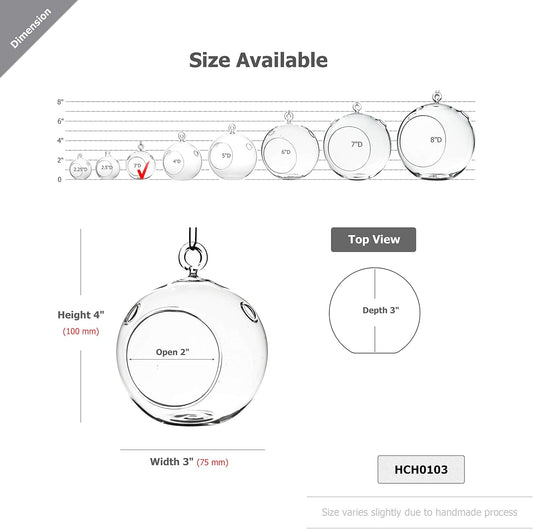 WGV Hanging Terrarium Globe, Width 3", Height 4", DIY Air Succulent Planter, Clear Glass Vase Orb with Flat Bottom, Candle Holder for Windowsill Outdoor Garden Decor, 12 Pieces Bulk
