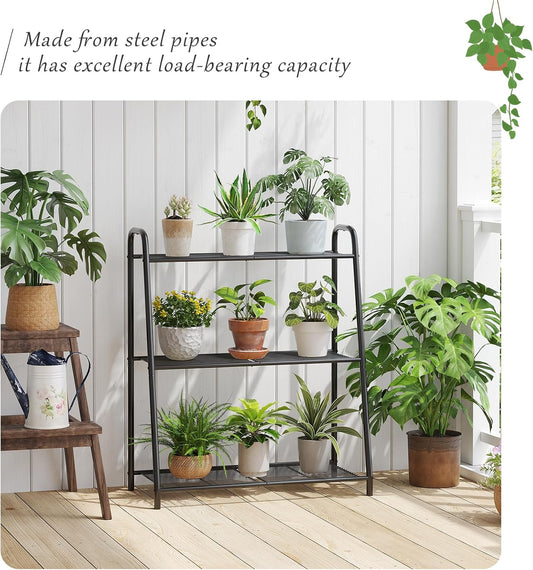 Metal Plant Stand Indoor Outdoor for Multiple Plants,3 Tier Plant Shelf,Large Heavy Duty Flower Holder Ladder Plant for Living Room, Patio, Balcony (Black)