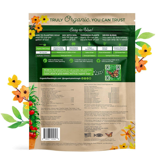 Organic Plant Magic - Truly Organicâ„¢ Slow Release Granular Fertilizer: Long-Lasting Plant Food Granules - Indoor & Outdoor Flowers, Vegetable Gardens, Fruit Trees, Shrubs, House Plants (Two 4 lb Bags)