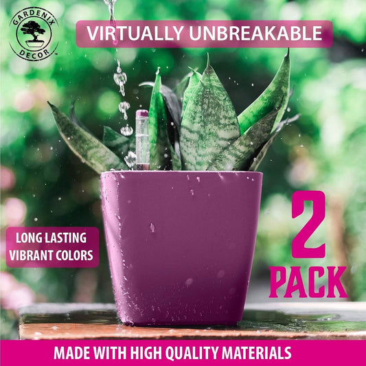 5" Self Watering pots for Indoor Plants - Flower Pot with Water Level Indicator for Plants, Grow Tracking Tool - Self Watering Planter Plant Pot â 2 Pack Purple