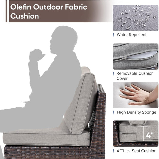 HUMMUH 10 Pieces Patio Furniture Set with Fire Pit,Outdoor Modular Sectional Couch Loveseat Chairs with Table,All Weather PE Wicker Patio Conversation Sets for Deck Porch Backyard