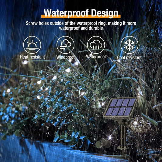 btfarm Solar String Lights for Outside - 80LED 33FT Solar Fairy Lights Outdoor Waterproof 8 Modes, Copper Wire Solar Powered Twinkle Lights for Tree Garden Christmas Wedding Party Decor, Cool White