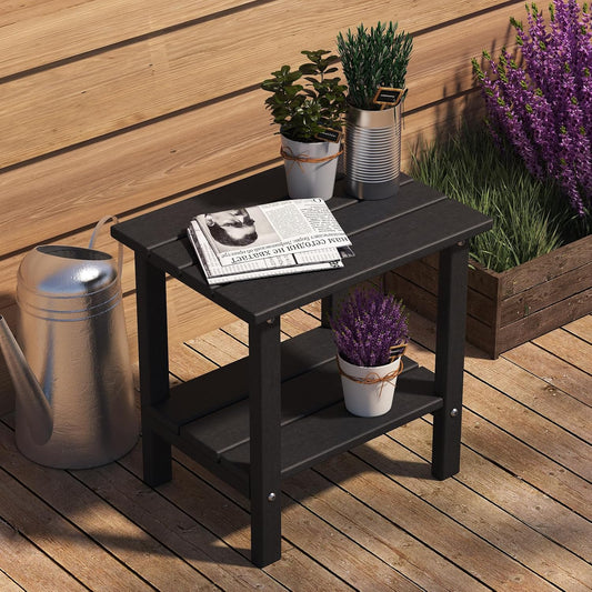 Double Adirondack Outdoor Side Table, Weather-Resistant Patio End Table for Backyard, Pool & Porch, Durable & Stylish Patio Side Table, Black