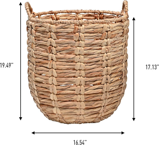 happimess BSK1003A Laurel Bohemian Hand-Woven Abaca Wicker Storage Basket with Handles, Seagrass Container for Decoration in Bedroom, Living Room, Laundry Room, Entryway, Natural