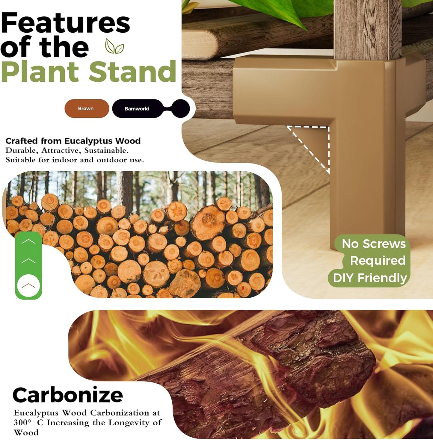 Bamworld Plant Stand Indoor Corner Plant Shelf Outdoor for Multiple Plants Wood Flower Stand Ladder Plant Table for Plant Pots for Window Garden Balcony Living Room