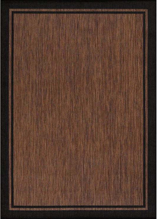 CAMILSON Indoor Outdoor Rug, 6x9 Bordered Nut Brown Black Modern Area Rugs for Indoor and Outdoor Patios, Kitchen and Hallway Mats, Washable Porch Deck Outside Carpet (Bordered Nut Brown Black, 6 x 9)