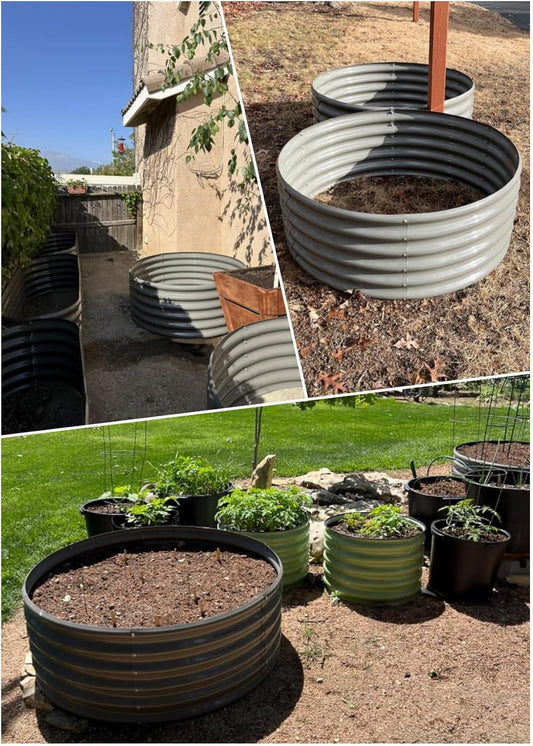 A ANLEOLIFE 2-Pack 4ft x 18β Tall Galvanized Raised Garden Beds Outdoor, Round Metal Planter Box for Planting Vegetables Flowers Herb, Anti-Rust & Easy-Setup, Quartz Grey