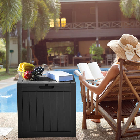 YITAHOME 30 Gallon Deck Box Outdoor Storage Box, Waterproof Resin Package Delivery and Storage Box with Lockable Lid for Patio Furniture Cushions, Pool Accessories, Garden Tools, Black