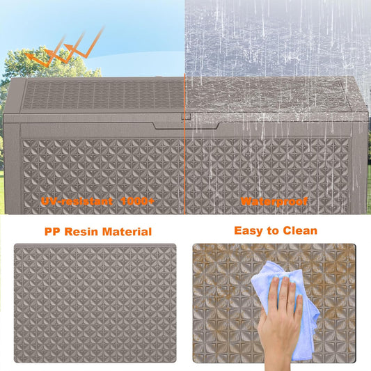 100 Gallon Outdoor Storage Box - Deck Box Waterproof Patio Furniture, Garden Tools, Cushions, Pool Accessories Outside Storage Resin Box