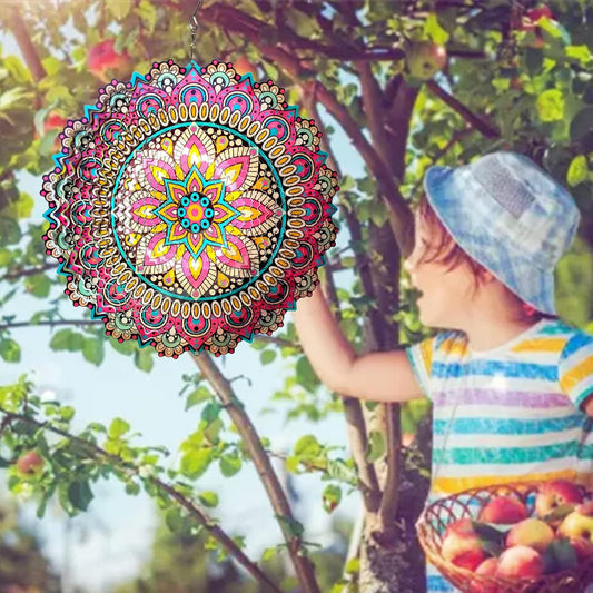 Mandala Blossom Wind Spinner - Metal Wind Spinners | 12inch 3D Kinetic Laser Cut Hanging Wind Sculpture & Wind Catcher | Outdoor Decor for Garden, Patio, Yard Art
