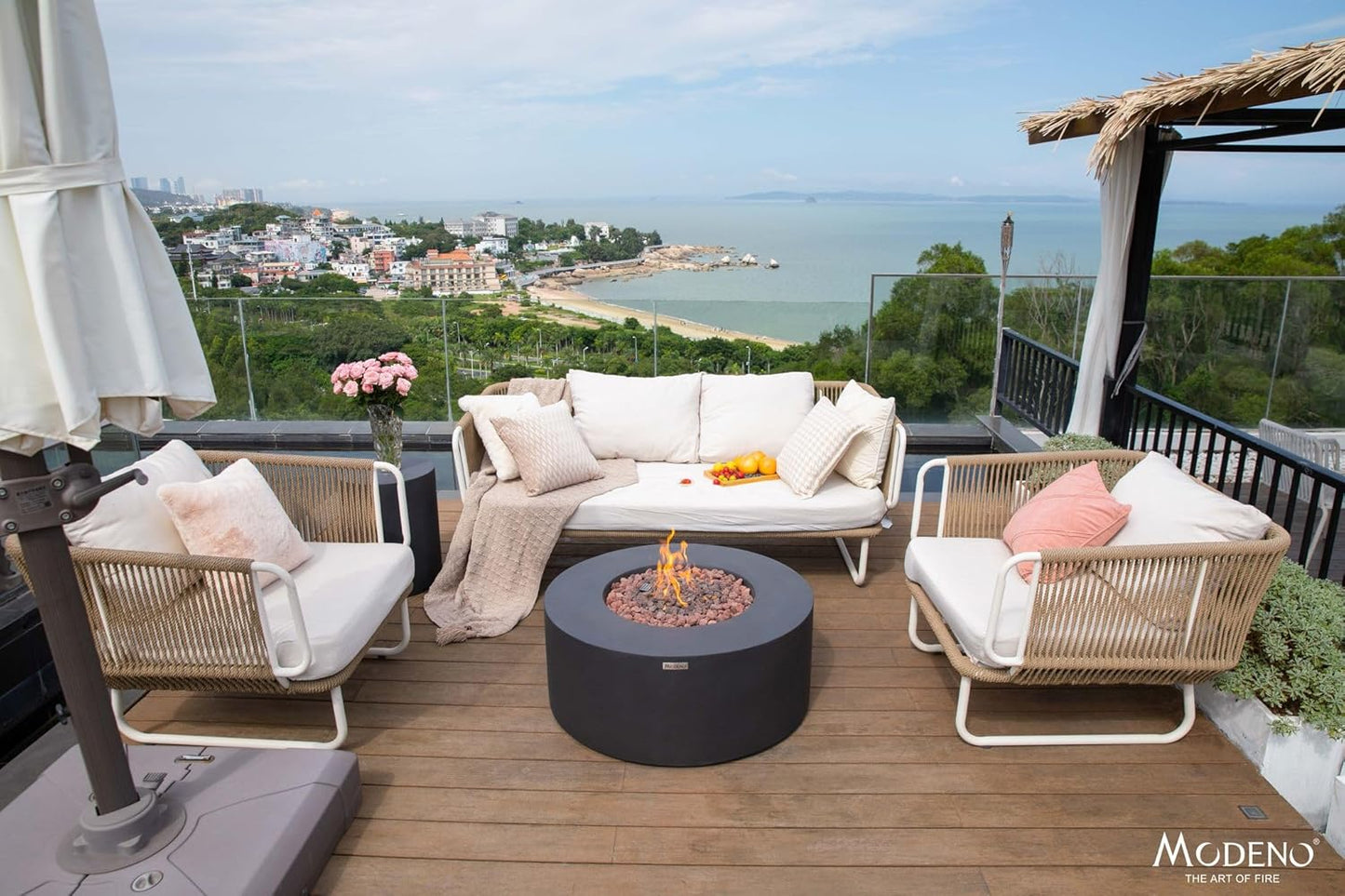 AMS Fireplace | Modeno | Venice | Firepit Table | Cover and Lava Rocks Included | (Fuel: Liquid Propane - Black)
