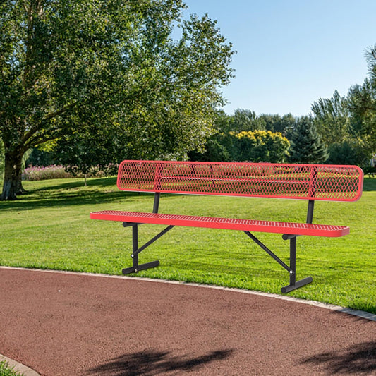 4/6/8 Feet Park Bench for Outside Heavy Duty Metal, Garden Benches Outdoor Bench with Backrest & Portable Frame, for Shopping Malls Stores Parks Patios Decks, Red