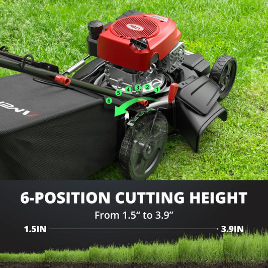 21" Gas Lawn Mower, Self-propelled Lawn Mower 3-in-1, 170cc OHV Engine with Forced Air Cooling, 6 Cutting Heights, 1.4-Bushel Grass Catcher