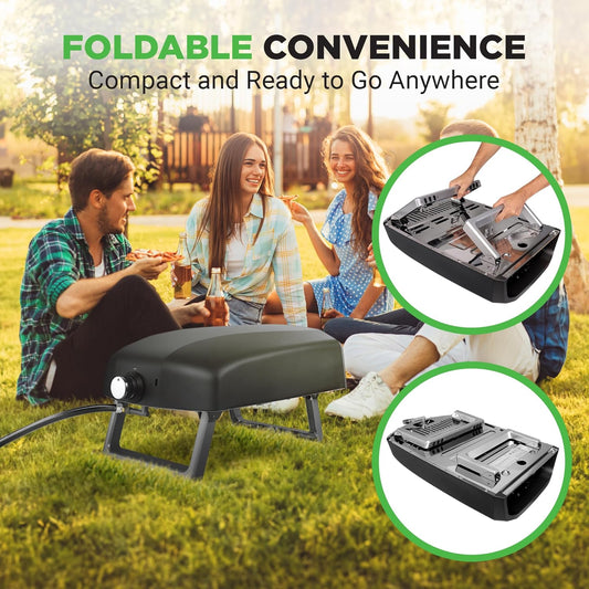 NutriChef Portable Outdoor Gas Pizza Oven - Includes Foldable Feet, Adjustable Heat Control Dial, Burner, Stone & Regulator Hose - Cooks 12" Pizza in 60 Seconds - 25.24'' x 16.14'' x 12.40'' IN