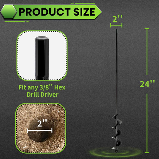 SYITCUN Auger Drill Bit for Planting 2"x24", Post Hole Auger for Planting Bulbs, Easy Post Hole Digger with Drill for 3/8βHex Drive Drill