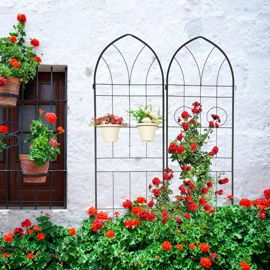 2 Pack Metal Garden Trellis 78.7" H Garden Fence Rustproof Trellis for Climbing Plants Support Roses Flower Outdoor Lawn Black