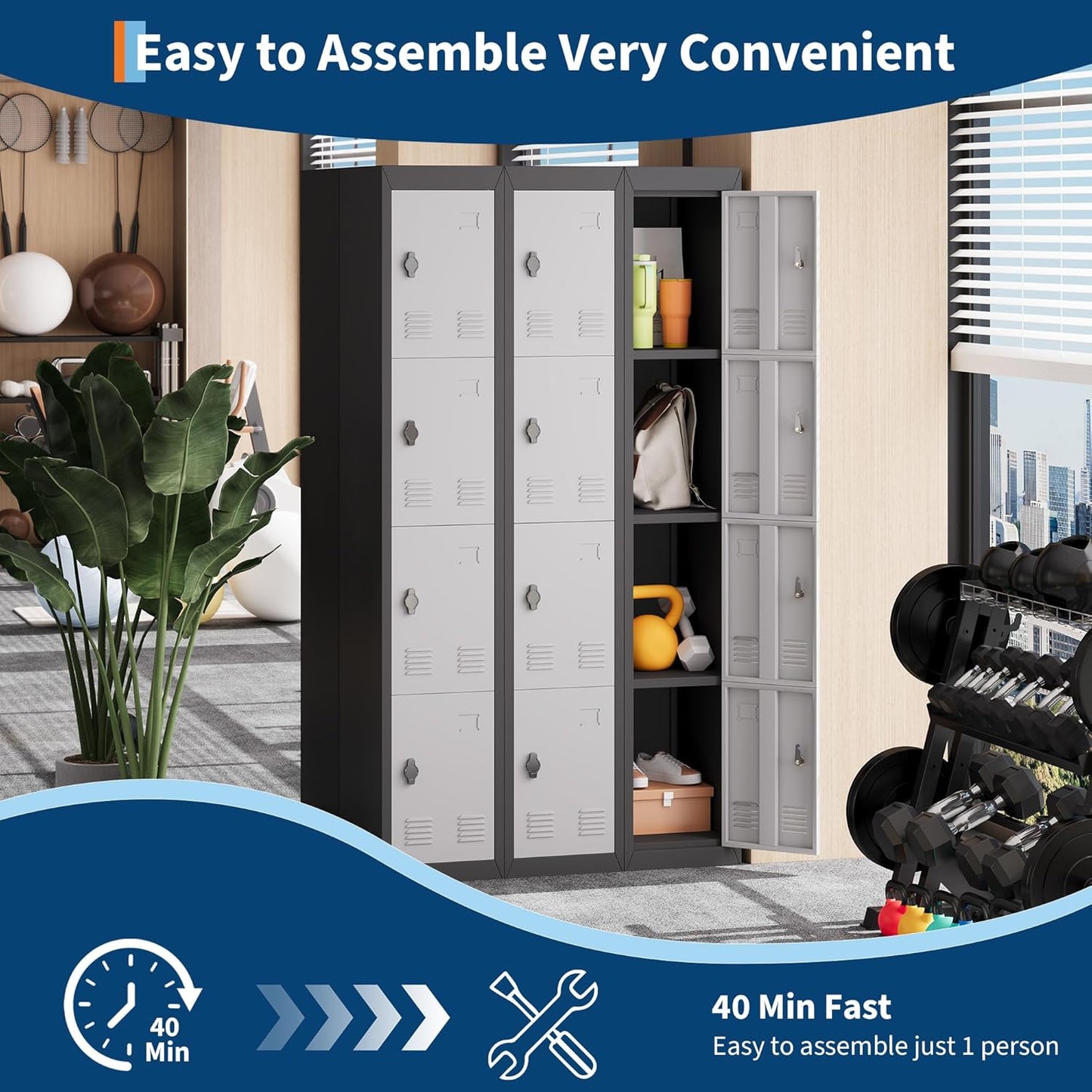 4 Doors Tall Single Metal Locker, Metal Lockers for Employees with Keys, 72” Black Employee Storage Cabinet with Doors, Steel Storage Cabinets Lockable for School, Gym, Home, Office, Mudroom, Black