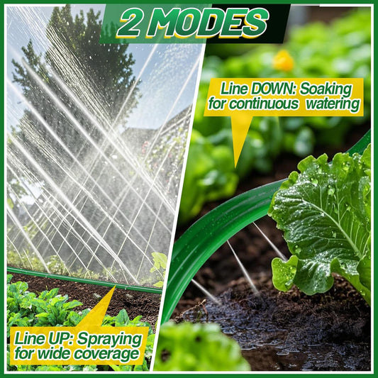 75ft Sprinkler Soaker Hose - Kink-Free, Save Water, Flexible - Heavy Duty Three Tube Flat Watering Hose for Garden Yard Lawn Irrigation, with 25 Stakes