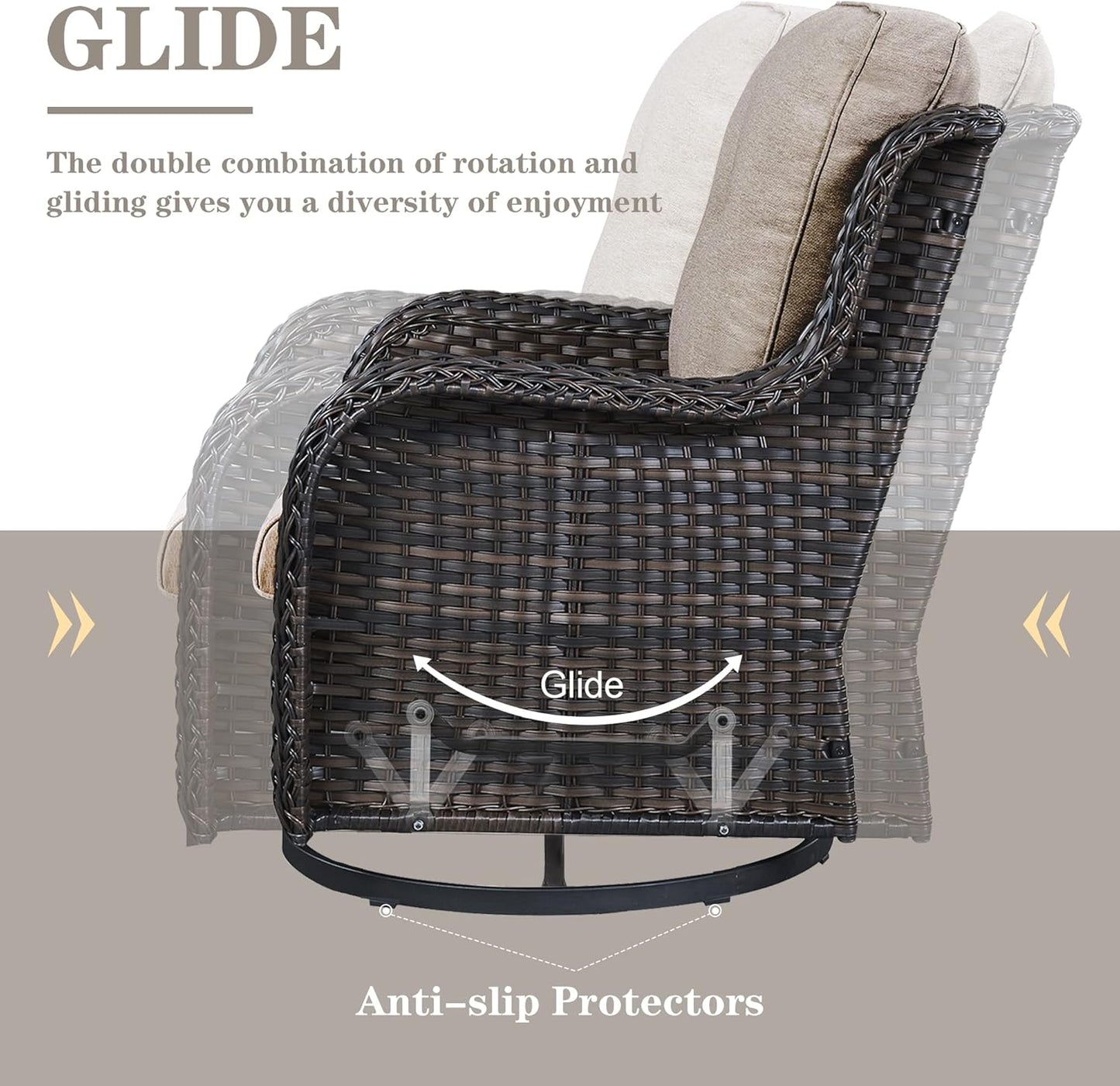 Outdoor Sectional Furniture Sofa Set with 50000BTU Propane Fire Pit Table, Wicker Patio Conversation Set with 2 Swivel Rocker Glider Chairs Grey Cushion Perfect for Backyard Casual Gathering